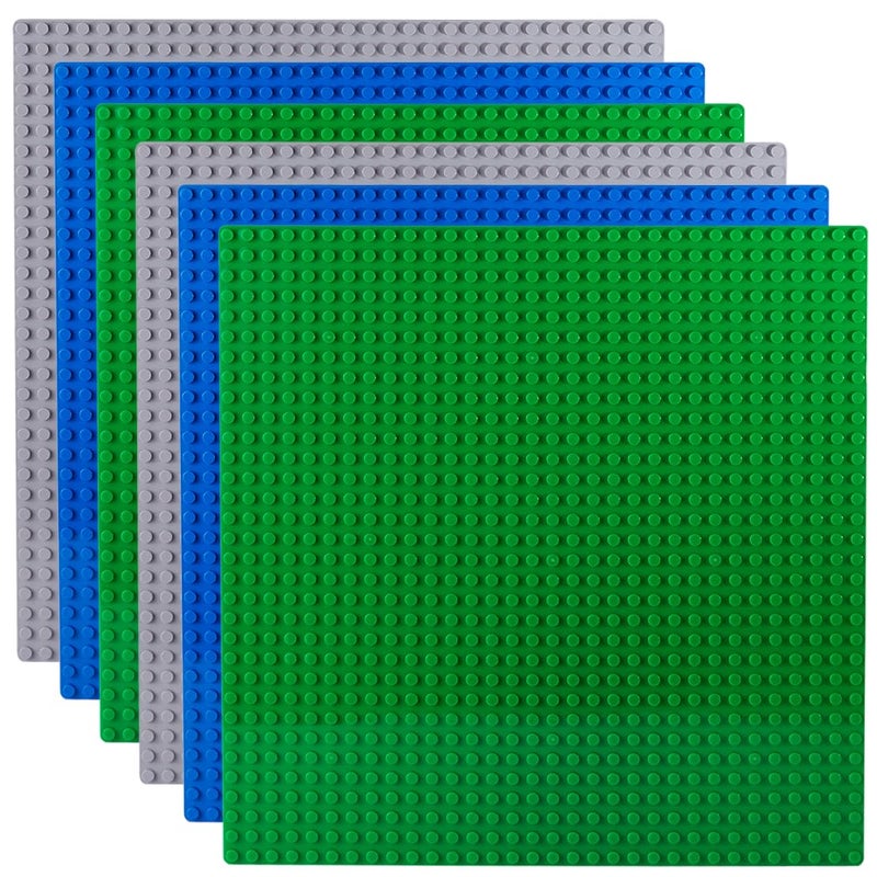 Apostrophe Games Building Blocks Base Plates Compatible with All Major Brands â€“ (6-Pack - 2 Green, 2 Blue, 2 Gray) 10-1/16" x 10-1/16" Inches Baseplate for Building Bricks â€“ Durable and Sturdy - Image 1